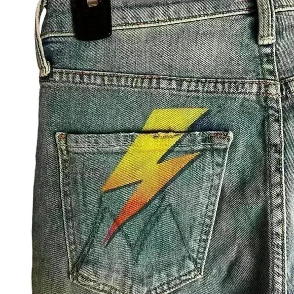 Mother the Tomcat Ankle in Helter Skelter Lightning Bolt Jeans - Size 26 - Picture 7 of 11